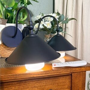 Wireless Battery Operated Wall Sconce Set of 2, Industrial Farmhouse w/ remote